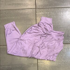 Grace & Lace Purple Capri Ribbed Joggers. Drawstring
